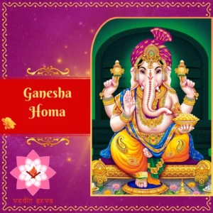 Image of Lord Ganesha with offerings for a Ganesha Homa ritual, symbolizing blessings and obstacle remova