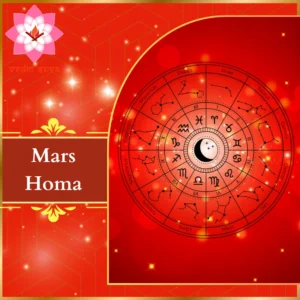 Zodiac sign in bold red symbolizing the strength of Mars, associated with Mars Homa for courage, energy, and overcoming conflicts