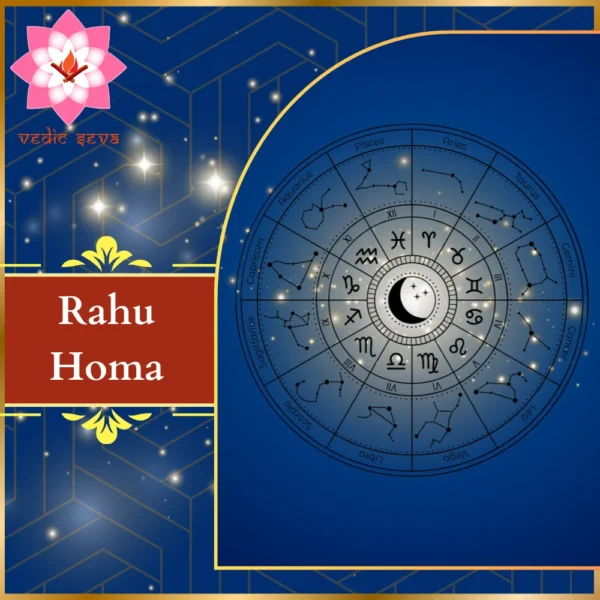 Zodiac sign in vibrant blue representing Rahu’s transformative energy, associated with Rahu Homa for ambition, breakthroughs, and overcoming confusion