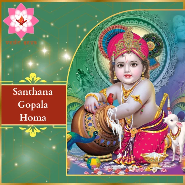 Image of Lord Krishna as Santhana Gopala, symbolizing child blessings, central to Santhana Gopala Homa at Vedic Seva