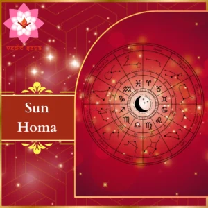 Zodiac sign in vibrant red symbolizing the Sun’s energy, associated with Sun Homa for power, success, and leadership