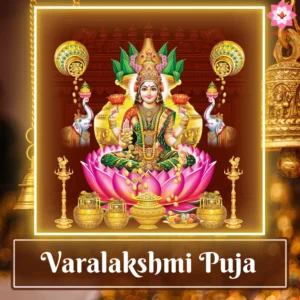 Image of Goddess Lakshmi as Varalakshmi, symbolizing abundance and prosperity, central to Varalakshmi Puja performed online for devotees