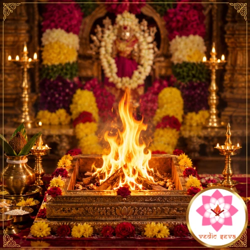Sri Chandi Altar and Sacred Fire Pit at Vedic Seva for Shardiya Navratri 2026 Online Puja Booking